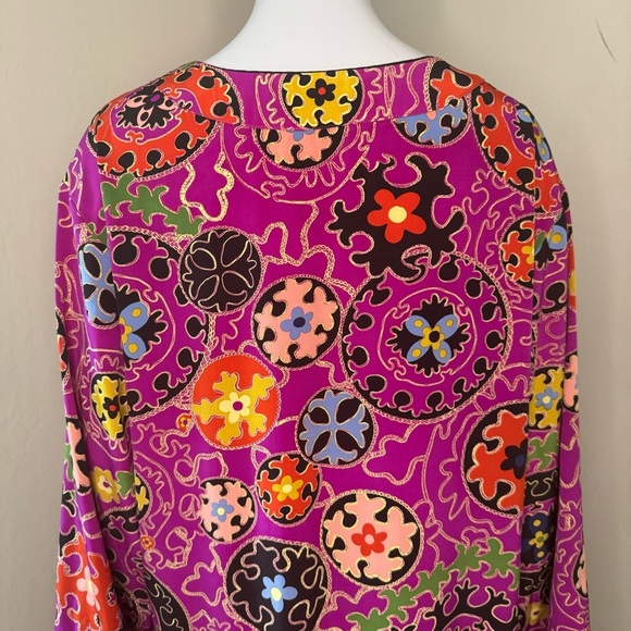 NATORI Vintage Silky Geometric Print Caftan Kaftan Nightgown Loungewear Retro M - Picture 8 of 15